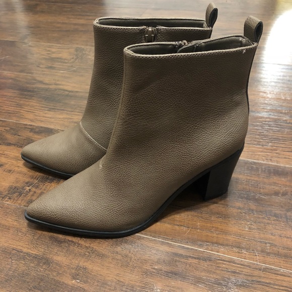 taupe pointed toe booties